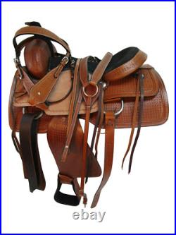 Team Roping Saddle Western Horse Trail Roper Ranch Tooled Leather Tack 15 16 17