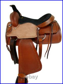 Team Roping Saddle Western Horse Trail Roper Ranch Tooled Leather Tack 15 16 17