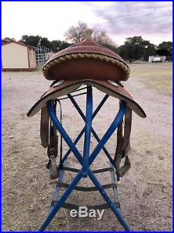 Tex Tan Used 15 NBHA Barrel Saddle #08-NB88 with Purple Ostrich Regular Bar