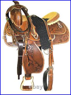 Thsl Western Roping Saddle Set Hand Carved Rh Lacing Oil Brown 18 (1045ob)