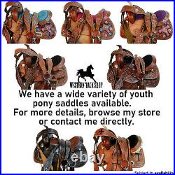 Tooled Floral Black Oak Reins Tack Set Western Kids Pony Horse Saddle Barrel