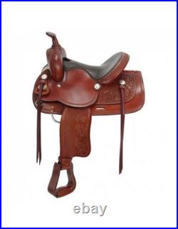 Tough 1 Western Saddle Deep Tooling Strings Leather Medium Tan RK92