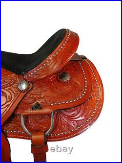 Trail Saddle Comfy Pleasure Western Horse Foral Tooled Leather Tack Set 15 16 17