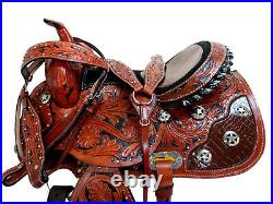 Trail Saddle Deep Seat Western Horse Tooled Leather Show Pleasure Tack Set 15 16