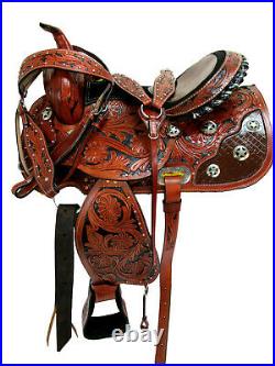 Trail Saddle Deep Seat Western Horse Tooled Leather Show Pleasure Tack Set 15 16