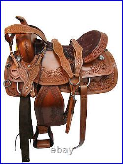 Trail Saddle Western Comfortable Ride Pleasure Tooled Leather Tack 15 16 17 18