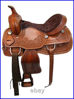 Trail Saddle Western Comfortable Ride Pleasure Tooled Leather Tack 15 16 17 18