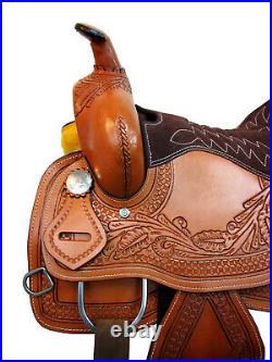 Trail Saddle Western Comfortable Ride Pleasure Tooled Leather Tack 15 16 17 18