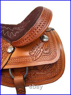 Trail Saddle Western Comfortable Ride Pleasure Tooled Leather Tack 15 16 17 18