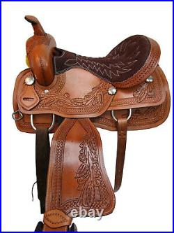 Trail Saddle Western Comfortable Ride Pleasure Tooled Leather Tack 15 16 17 18