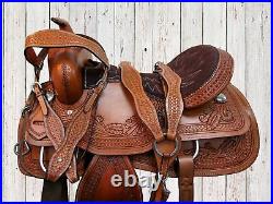 Trail Saddle Western Comfortable Ride Pleasure Tooled Leather Tack 15 16 17 18