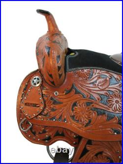 Trail Saddle Western Horse Comfortable Pleasure Tooled Leather Tack Set 15 16 17