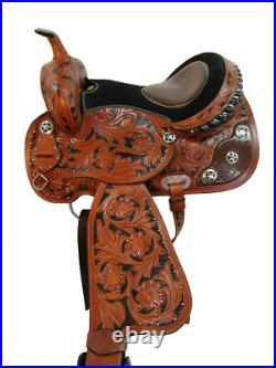 Trail Saddle Western Horse Comfortable Pleasure Tooled Leather Tack Set 15 16 17