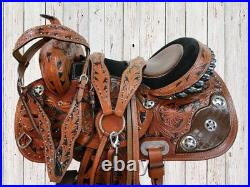 Trail Saddle Western Horse Comfortable Pleasure Tooled Leather Tack Set 15 16 17