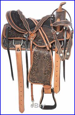 Trail Saddle Western Horse Comfy Pleasure Leather Barrel Racing Tack Set 16 in