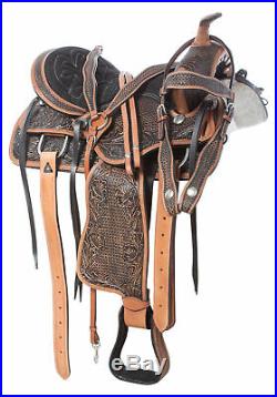 Trail Saddle Western Horse Comfy Pleasure Leather Barrel Racing Tack Set 16 in