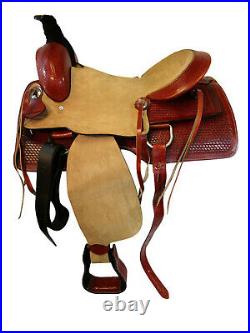 Trail Saddle Western Horse Pleasure Basketweave Stamped Leather 16 17 Tack Set