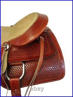 Trail Saddle Western Horse Pleasure Basketweave Stamped Leather 16 17 Tack Set