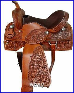 Trail Saddle Western Horse Pleasure Brown Leather Tooled TACK Set