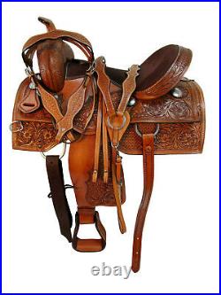 Trail Saddle Western Horse Pleasure Brown Leather Tooled Tack Set 15 16 17 18