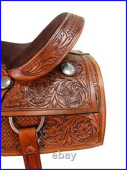 Trail Saddle Western Horse Pleasure Brown Leather Tooled Tack Set 15 16 17 18