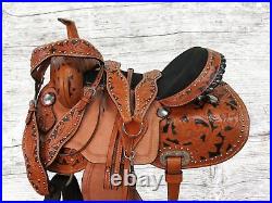 Trail Western Saddle 15 16 17 Floral Tooled Painted Used Leather Horse Tack Set