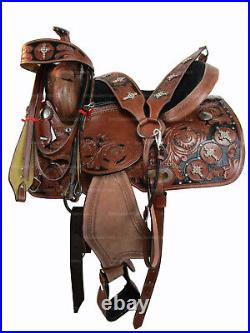 Trail Western Saddle Horse Pleasure Floral Tooled Leather Tack Set 15 16 17 18
