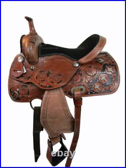 Trail Western Saddle Horse Pleasure Floral Tooled Leather Tack Set 15 16 17 18
