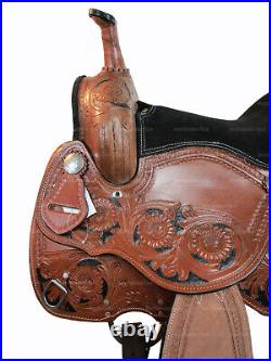 Trail Western Saddle Horse Pleasure Floral Tooled Leather Tack Set 15 16 17 18