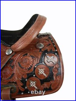 Trail Western Saddle Horse Pleasure Floral Tooled Leather Tack Set 15 16 17 18