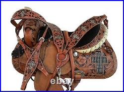 Trail Western Saddle Horse Pleasure Floral Tooled Leather Tack Set 17 16 15