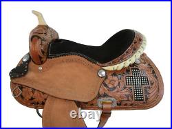 Trail Western Saddle Horse Pleasure Floral Tooled Leather Tack Set 17 16 15