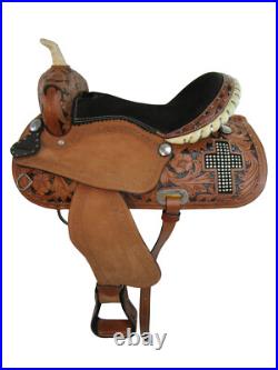 Trail Western Saddle Horse Pleasure Floral Tooled Leather Tack Set 17 16 15