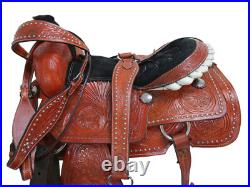 Trail Western Saddle Horse Pleasure Floral Tooled Leather Tack Set 18 17 16 15