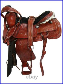 Trail Western Saddle Horse Pleasure Floral Tooled Leather Tack Set 18 17 16 15