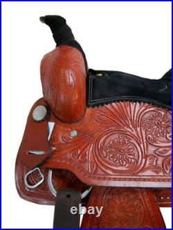Trail Western Saddle Horse Pleasure Floral Tooled Leather Tack Set 18 17 16 15