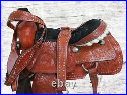 Trail Western Saddle Horse Pleasure Floral Tooled Leather Tack Set 18 17 16 15
