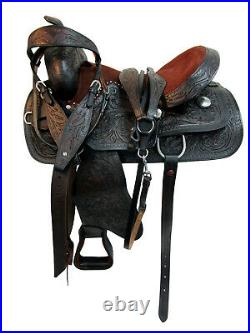 Trail Western Saddle Pleasure Horse 15 16 17 18 Floral Tooled Leather Tack Set