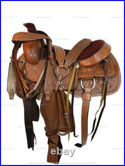 Trail Western Saddle Pleasure Horse Floral Tooled Leather Tack Set 18 17 16 15