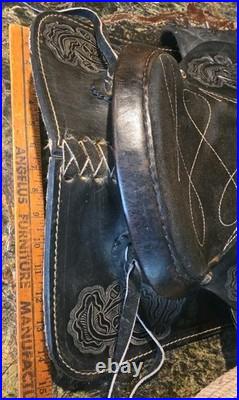 Training Saddle 10 Inch Black Tooled Leather Work Design Mexico Beautiful Vtg