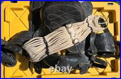 Training Saddle 10 Inch Black Tooled Leather Work Design Mexico Beautiful Vtg