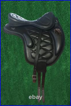 Treeless Horse Quilting Leather Black Softy Saddle12-19 inch With Matching Girth
