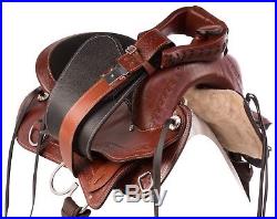 Treeless Western Pleasure Trail Leather Tooled Horse Saddle Tack 15 16 17 18