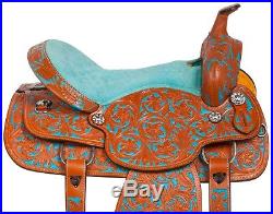 Turquoise Leather Western Barrel Racing Pleasure Trail Horse Saddle Tack 14 15