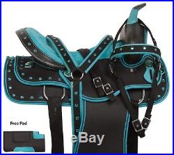 Turquoise Western Pleasure Trail Comfy Barrel Horse Cordura Saddle Tack 15 16 17