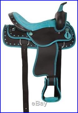 Turquoise Western Pleasure Trail Comfy Barrel Horse Cordura Saddle Tack 15 16 17