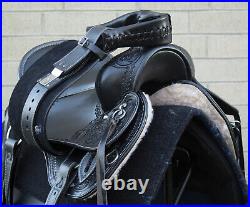 USED HAND CARVED WESTERN LEATHER PLEASURE TRAIL COMFY HORSE SADDLE 16 17 18 inch