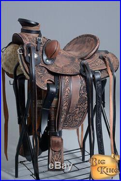 U-0-16 16 Western Horse Saddle Leather Wade Ranch Roping Dark Brown Hilason