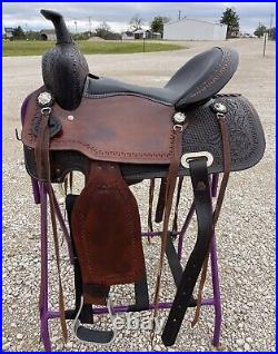Unique Adult Western Horse Barrel Saddle Floral Tooled on Skirt 15 16 17