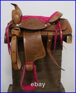 Used 10 Pink Brown Western Horse Leather Pony Kids Saddle